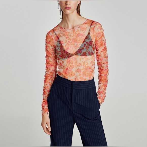 Zara Sheer Long Sleeve Top - Picture 1 of 4